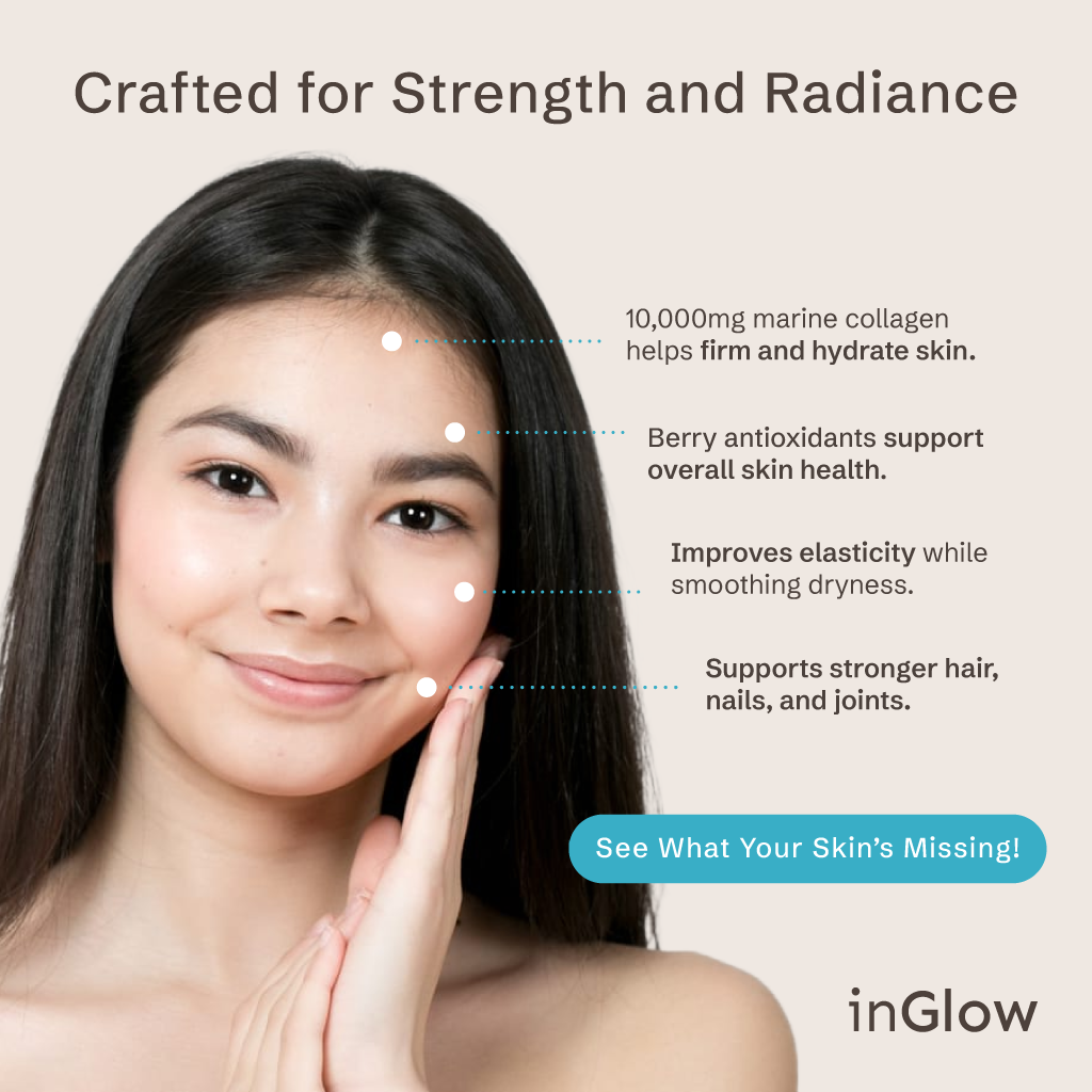 InGlow Marine Collagen Powder – 10,000mg Hydrolyzed Collagen + Mixed Berry Antioxidants – Skin Firming & Elasticity Support